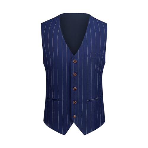 Cloudstyle Mens 3 Piece Stripe Suit Set Center Vent 2 Button Tux Blazer Jacket Vest Trousers4