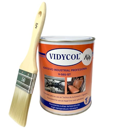 Pegamento resistente alta temperatura para tapicería y TECHO COCHE. Lata de 1L con Brocha incluida. Cola resistente para aplicar con brocha, super adhesivo y extra fuerte.