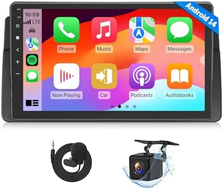 Eonon 9 inch Android 14 Compatible with BMW E46 4+64GB GPS Sat Nav CarPlay Android Auto MirrorLink screen mirroring Bluetooth DSP USB RCA Backup Camera support DAB+ OBDII Car Radio Stereo E46X7A