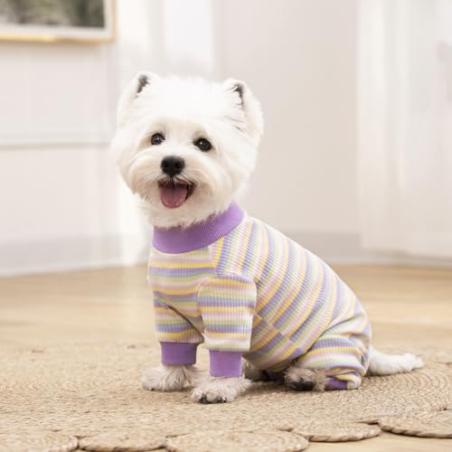 Image of Striped Dog Recovery Suit Female Male for Small Medium Dogs,Dog Surgical Recovery Suite Bodysuit After Surgery Zipper On Back Puppy Cat Long Sleeve Onesies Bodysuit After Surgery Wound Protective