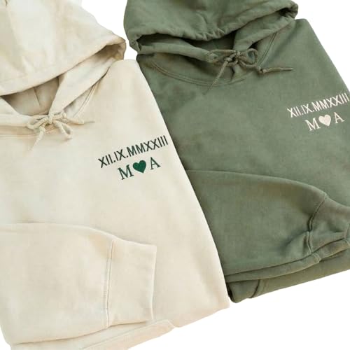 Custom Embroidered Couple Hoodies Personalized Couples Hoodie Matching Hoodies for Couples Engagement Gifts for Couples Husband Wife Boyfriend Girlfriend
