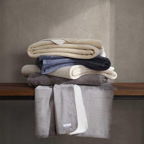 Couverture lit simple Calvin Klein plaid réversible doux gris - 8