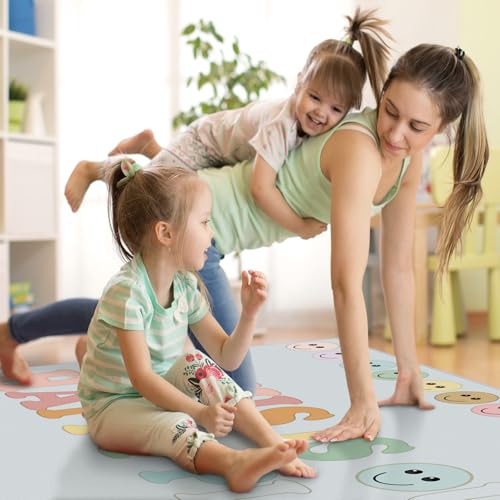 Image of Drydiet 5 x 7.5 ft School Style Pastel Rainbow This is Our Happy Place Educational Area Rug for Student Large Multicolor Classroom Blanket Pastel Play Carpet for Teaching Playroom