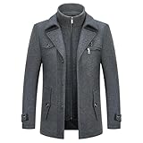 KUDORO Manteau Homme en Laine Chaud pour Hiver Trench Coat Mi-Long Classique Parka Pardessus Caban Slim Fit Élégant Business Décontractée Duffle-Coats Coup-Vent Revers Overcoat(Gris1,XL)