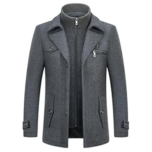 KUDORO Herren Wintermantel Wolle Kurzmantel Herren Wollmantel Mittellang Peacoat Herren Casual Slim Fit für Business Freizeit(Grau2,XL)