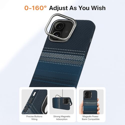 Image of AIBEX Aramid Fiber Mag-Saf Case Compatible for iPhone 16 Plus | Slim Protective Back Cover with Built-in Magnets | Wireless Charging Support | Camera Ring Stand | Shockproof with Air Guard Corners