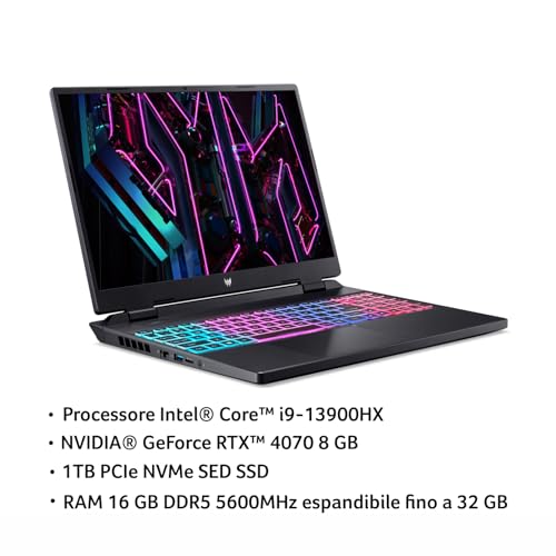 Acer Predator Helios Neo 16 PHN16-71-98AL Notebook Gaming, Processore Intel Core i9-13900HX, RAM 16 GB, 1024 GB SSD, Display 16" WQXGA IPS 165 Hz, NVIDIA GeForce RTX 4070 8 GB GDDR6, Windows 11 Home