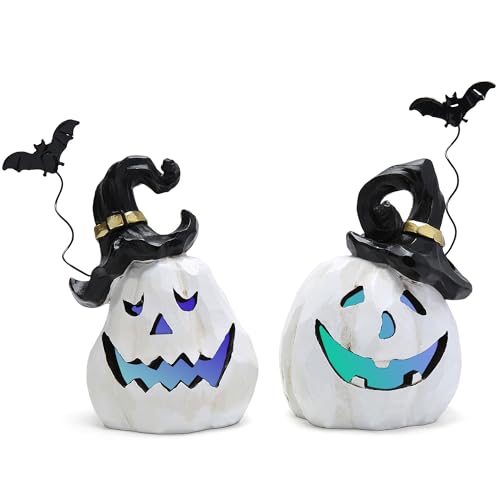 Hodao Halloween Resin Pumpkin Duo Set Decorations Elevate Your Fall Season Decor with Woodcarving-Inspired Design-Pumpkin Decor for Garden or Indoor Home Add Festive Flair to Your Space (White Set 2) by Hodao - Image 8