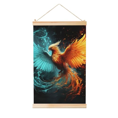 Phénix d'eau encadré en bois grand format pour décoration chambre