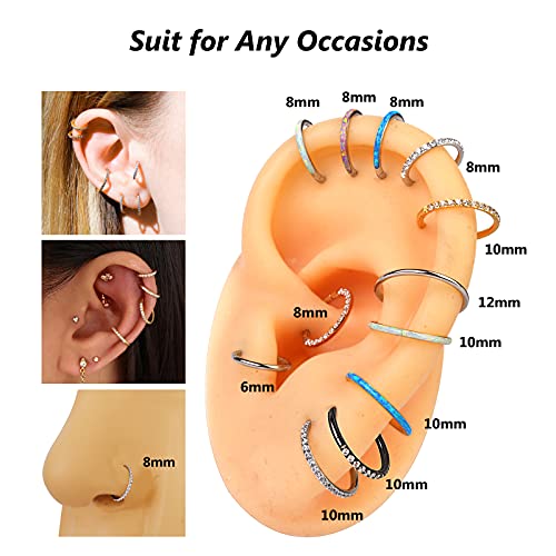 Mifans Nose Ring Hoop, Lip Septum Cartilage Helix Tragus Conch Rook Daith Lobe Hoop Earrings Body Piercing Jewelry With White Opal 16G Diameter 8Mm 10Mm, Small Gold Hoop Earrings For Women Men #TOP5