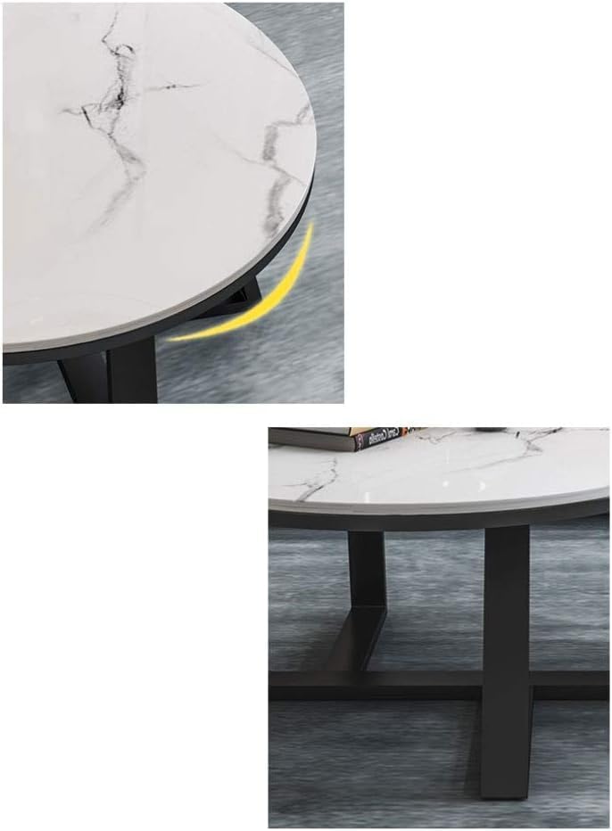Image of Furniture Cafe Modern Round Coffee Table with White Marble Finish Top and Black Metal Base - Living Room Center Table
