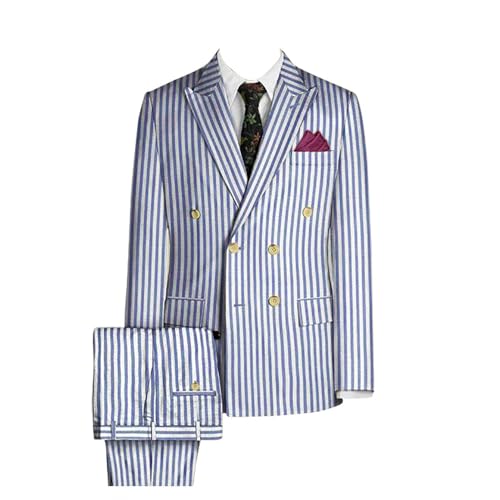 Seersucker Casual Grooms Wedding Formal Striped Lightweight Summer Beach Mens Slim Fit Blazer Jacket Pants Suits