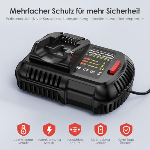 Cargador para DeWalt 12V 18V ASUNCELL de 2.0A compatible con baterías DCB205 y DCB115 4