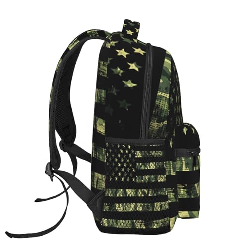 Camouflage Green Camo American Flag Lightweight Backpack Travel Casual Bags for Women or Men 15.7 Inches3