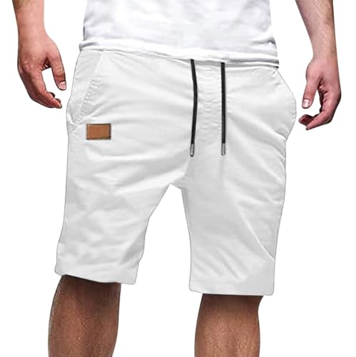 Image of Mens Casual Shorts Cotton Drawstring Summer Beach Stretch Hiking Golf Short Solid Color Joggers Shorts Pockets