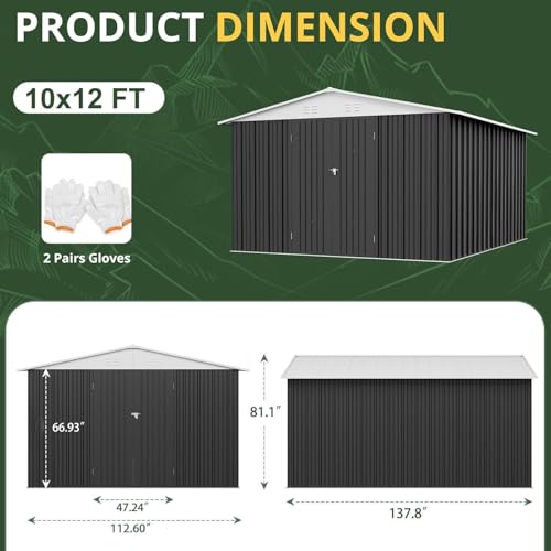 Image of Polar Aurora 10x12 FT Metal Shed, Heavy-Duty Galvanized Steel Tool Storage Shed with Lockable Doors, Waterproof Outdoor Garden Shed for Outside, Backyard, Patio, Lawn, White