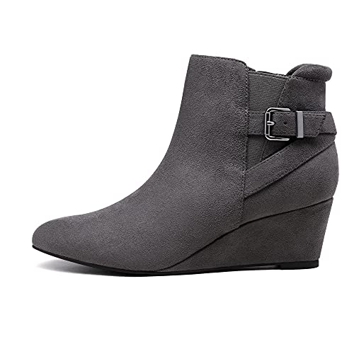 DREAM PAIRS DREAM PAIRS Women's Wedge Ankle Boots Fall Low Heel Short Booties Shoes,Size 9.5,Grey,DAB215