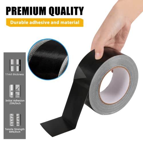 Duct Tape Heavy Duty Waterproof Bulk Of 5, 11 Mils Black Duct Tape 2 Inches X 33 Yards, Max Strength No Residue Industrial Tape, Tear By Hand For Diy Repairs, Industrial, All-Weather Multipurpose Use #TOP1