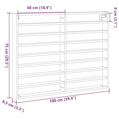 Vitrine avec étagère en bois vieilli 100cm murale à 16 compartiments - 3