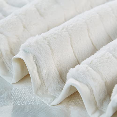 Home Soft Things Oversized King 4 Piece Faux Fur Quilted Tatami Bedspread Bedding Set, Soft Plush Warm Breathable Durable Quilt Coverlet Set With Matching Shams Pillows, 120" X 120", Antique White #TOP4