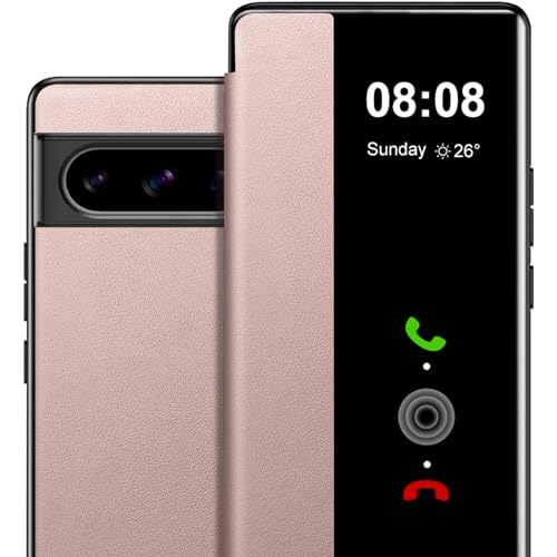Étui pour Google Pixel 8 Pro anti-rayures avec fenêtre S View coque de protection rose