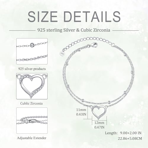 Image of POPLYKE 925 Sterling Silver Double Layered Chain Evil Eye Daisy Sunflower Butterfly Anklets for Women Holiday Beach Crystal Ankle Bracelet Dainty Evil Eye Jewelry