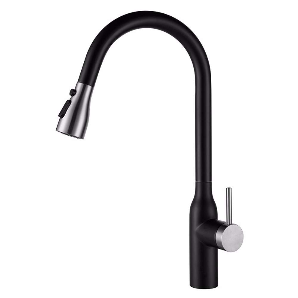 Robinet de cuisine anti-trace noir en inox 304 mitigeur chaud froid pour évier durable