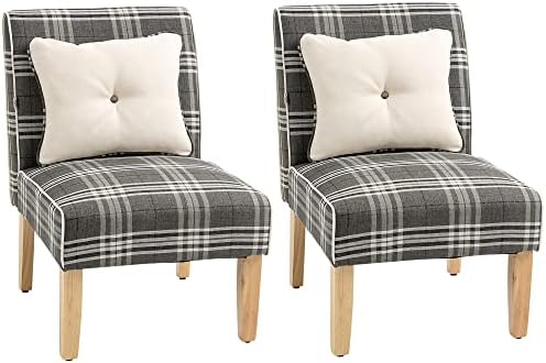 HOMCOM Modern Dining Chairs Set of 2, Accent Chair with Patterned Upholstery, Throw Pillows and Rubber Wood Legs, for Kitchen Living Room, Grey