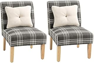 HOMCOM Modern Dining Chairs Set of 2, Accent Chair with Patterned Upholstery, Throw Pillows and Rubber Wood Legs, for Kitchen Living Room, Grey
