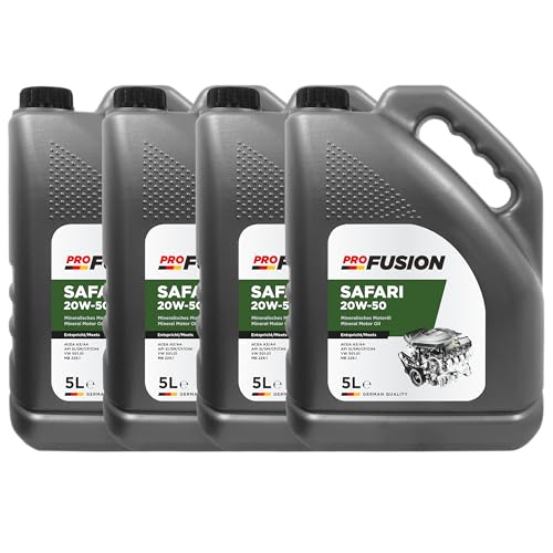 ProFusion Aceite 20W50 para Motores Gasolina y Diésel - Lubricante Mineral para Coche - Pack de 4 x 5L = 20L