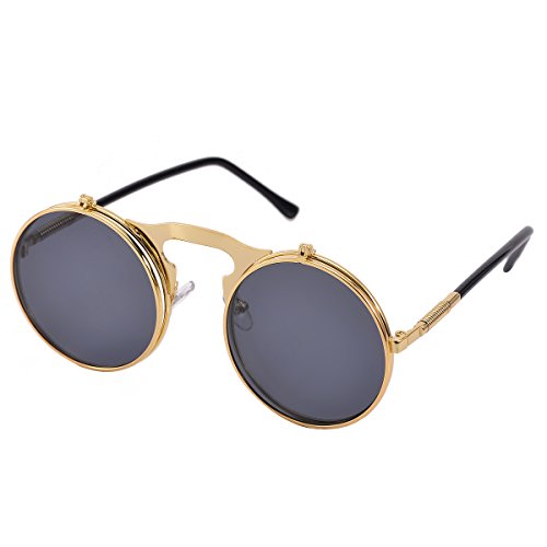 COASION Vintage Round Flip Up Sunglasses for Men Women Juniors Circle Steampunk Costume Glasses4