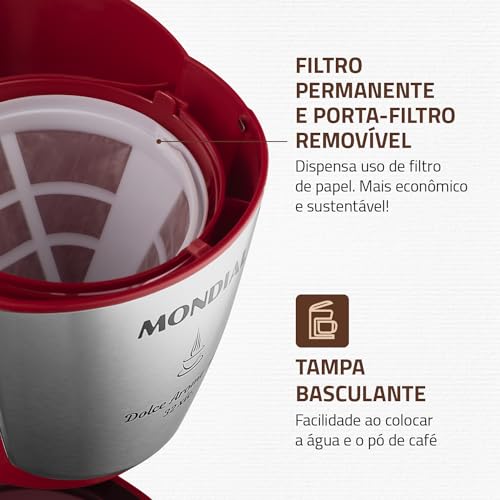 Cafeteira Elétrica Dolce Arome, Mondial, Vermelho/Inox, 800W, 110V - C-32-32X-R