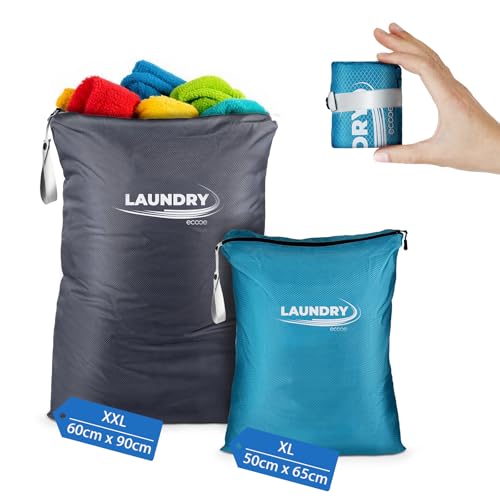 ecooe XXL Reise Wäschesack mit Reißverschluss, Großer Wäschesäcke Ultralight Compact für Reisen und Camping, 2er-Pack wäschebeutel schmutzwäsche, Zwei Größen Wäschesack (60cm x 90cm und 50cm x 65cm)