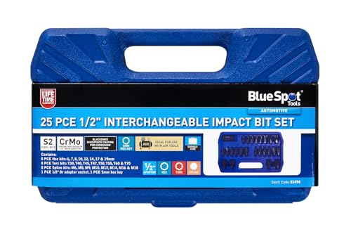 Blue Spot Tools 25-Piece 1/2" Interchangeable Impact Bit Set (H6-H19, T30-T70, M6-M18) by Blue Spot Tools
