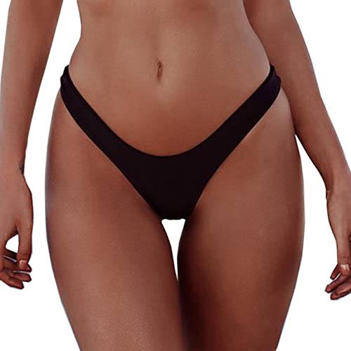 SherryDC Women's Sexy Cheeky Thong Brazilian Cut Low Rise High Leg Bikini Bottom