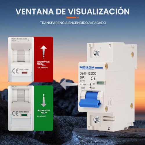 Miniatura 4 de Mollom 1p Cc Disyuntor Miniatura,250v 100a C100 ,Mcb Personalizado Con Visualización De Escena,Disparo Térmico-Magnético,6ka.Interruptor De Desconexión Cc Para Sistema Fotovoltaico Solar