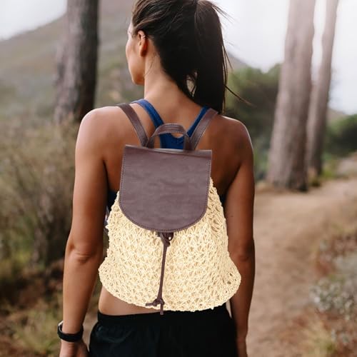 Mochila de paja mujer pequeña con correa cómoda y cordón 5