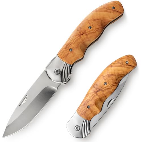 Grand Way Pocket Knife for Men with Wood Handle, Liner lock - Folding Sharp Blade 3.54' -...