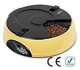 Automatic Pet Feeder PYRUS Pet Feeder Separate Compartments Food Trays Secure Locked Programmed Feeder for Pets (Yellow)