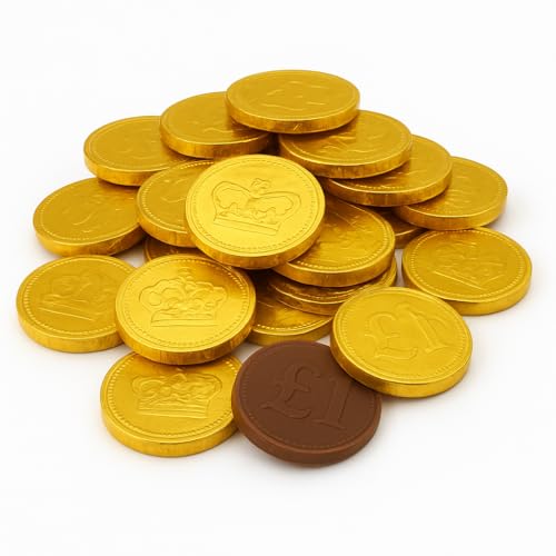 GRO VITS - 50 Pack Milk Chocolate Gold Coins Foil Wrapped Chocolate Coins for Christmas Stocking Fillers & Party Bags Novelty Treats for Gifting Treasure Hunt Decorations Gifts For Fathers Day
