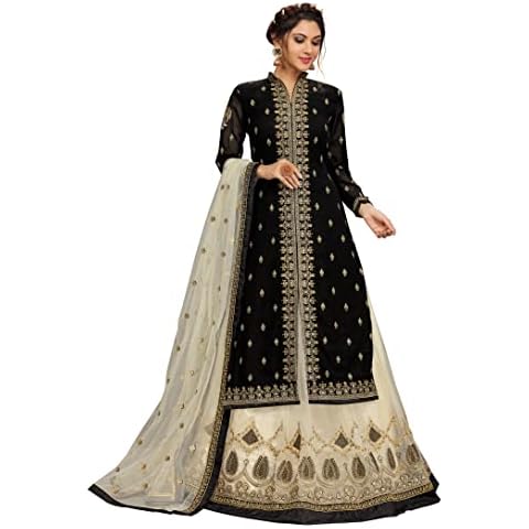 TRENDMALLS Women's Georgette Embroidery Kurta Lehenga Suit Set Stitched (TM.G80-Black-XL) Cover