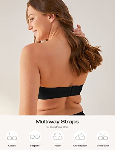 Deyllo Women’s Strapless Bra Underwire Full Coverage Multiway Bra Plus Size Red Carpet(Black, 36Ddd) #TOP3