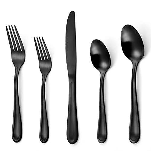 Matte Black Silverware Set,BEGEEL 20 Piece Stainless Steel Flatware Set