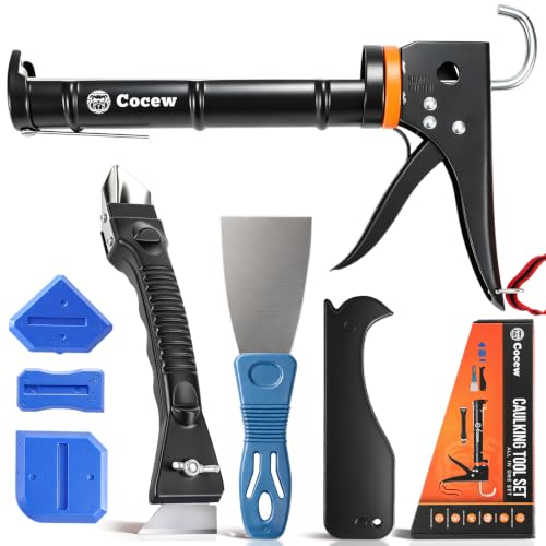 Caulk Gun Kit, Smooth Silicone Caulking Gun and Caulk Remover Tool, Sealant Finishing Tool Grout Scraper for Kitchen Bathroom Window Sink Joint, All in One with Gift Box