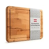 wohhwo Premium Schneidebrett, Massivholz, Buche, 42x29x1,9 cm, Geölt, mit Saftrille, zum Schneiden und Servieren, Österreichische Handwerksqualität, für Küche und Servieren, beidseitig verwendbar