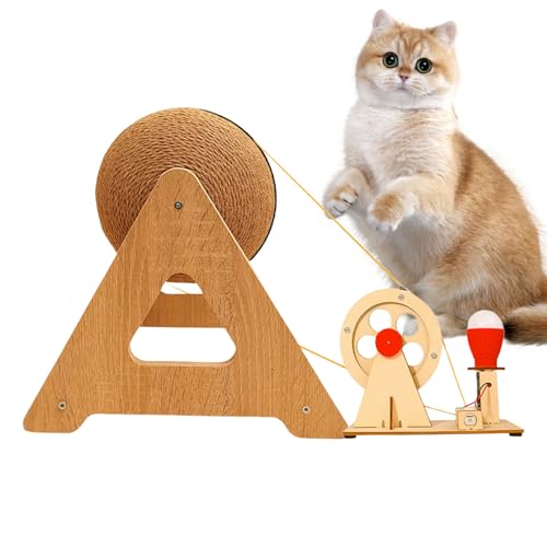 猫用 爪とぎボール,シサル麻 スクラッチボール - 内蔵 LED 手動クランク式 インタラクティブ 猫 おもちゃ トレーニング 室内 外 遊び リビング 窓辺