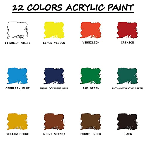 Fixsmith 8 X 10 Inch Painting Canvas Panel Boards 12 Pack & Artist Quality Acrylic Paint Set,12 Colors/Tubes (12 Ml/0.41 Oz.) #TOP5
