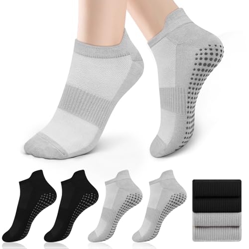 4 Paires Chaussettes Pilates Femme 36-41, Anti-Dérapantes...