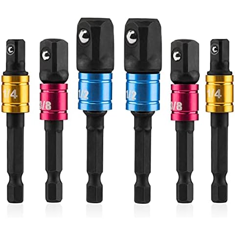 Impact Driver Bits,2 PCS Each 1/4”,3/8” and 1/2” Drive with Color Coded Rings,Socket Adapter for Impact Driver,Expend The Capabilities of Impact Driver and Drill Cover