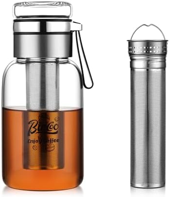 Bincoo Glass Cold Brew Coffee Maker with Extended Fine Mesh Filter, Tea Infuser Bottle Iced Coffee Maker with Thick Borosilicate Glass (750ml/24oz)